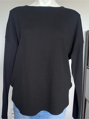 Treasure & Bond Black Crewneck Waffle Knit Pullover